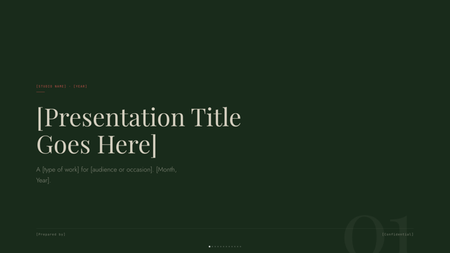 Grove — forest green, cream serifs & a red bird