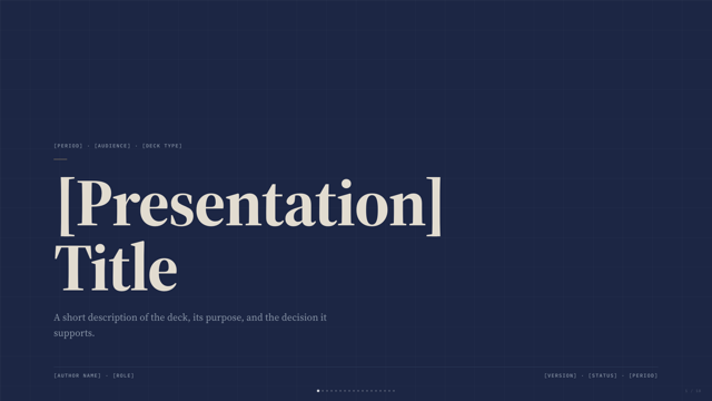 Signal — deep navy, bone paper & muted gold